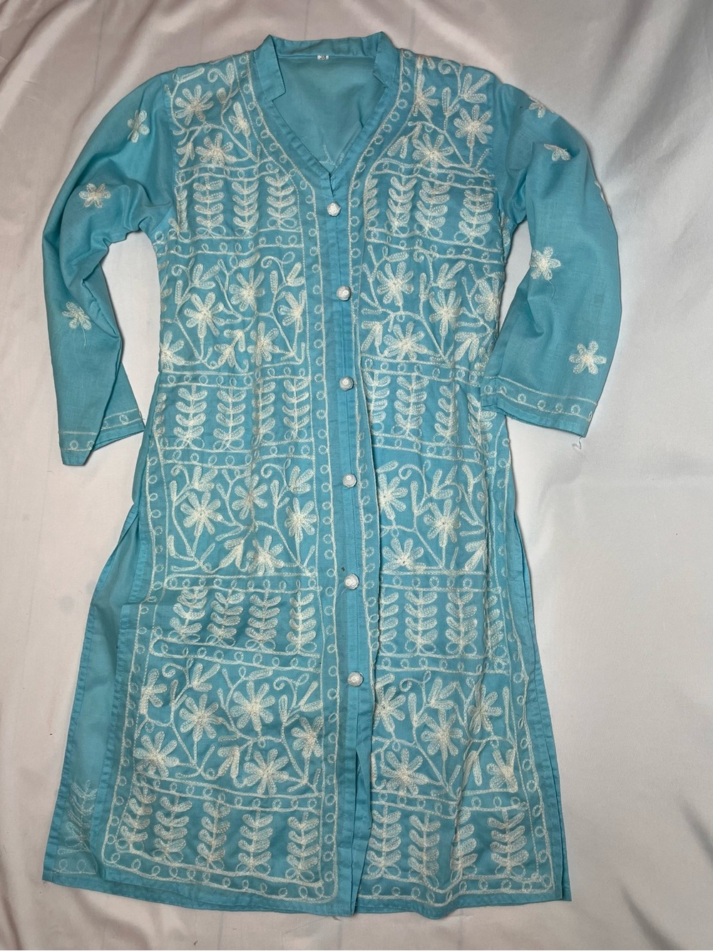 Turquoise Embroidered Button-Front Tunic